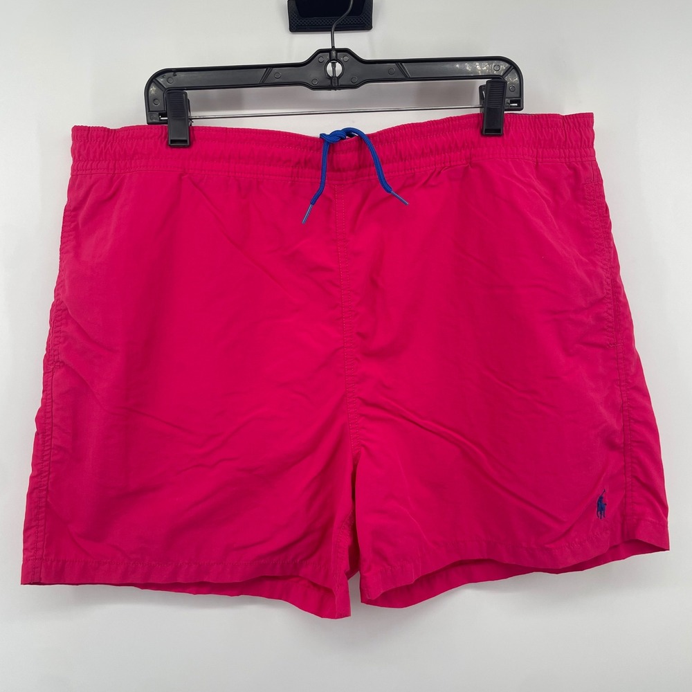 Polo Ralph Lauren Swim Trunks Men XL Pink Blue Pony Logo Mesh Lined Board Shorts